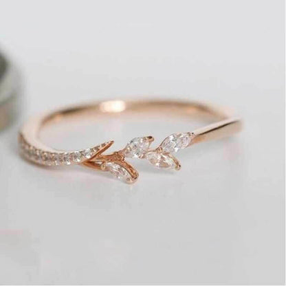 Women Glamorous Ring Eternity Wedding Band Leaf Zircon Jewelry