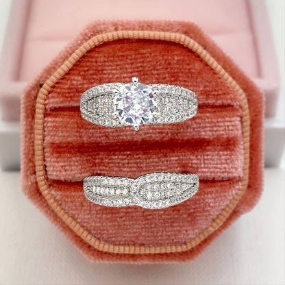 2 Pcs/set 925 Silver Plated Bridal Wedding Zircon Ring For Women