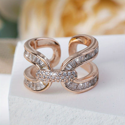 Luxury Simple Criss Cross Cuff Zircon Lady Wedding Ring Wrist Ring