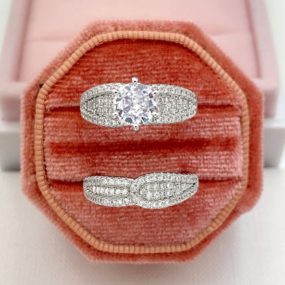 2 Pcs/set 925 Silver Plated Bridal Wedding Zircon Ring For Women