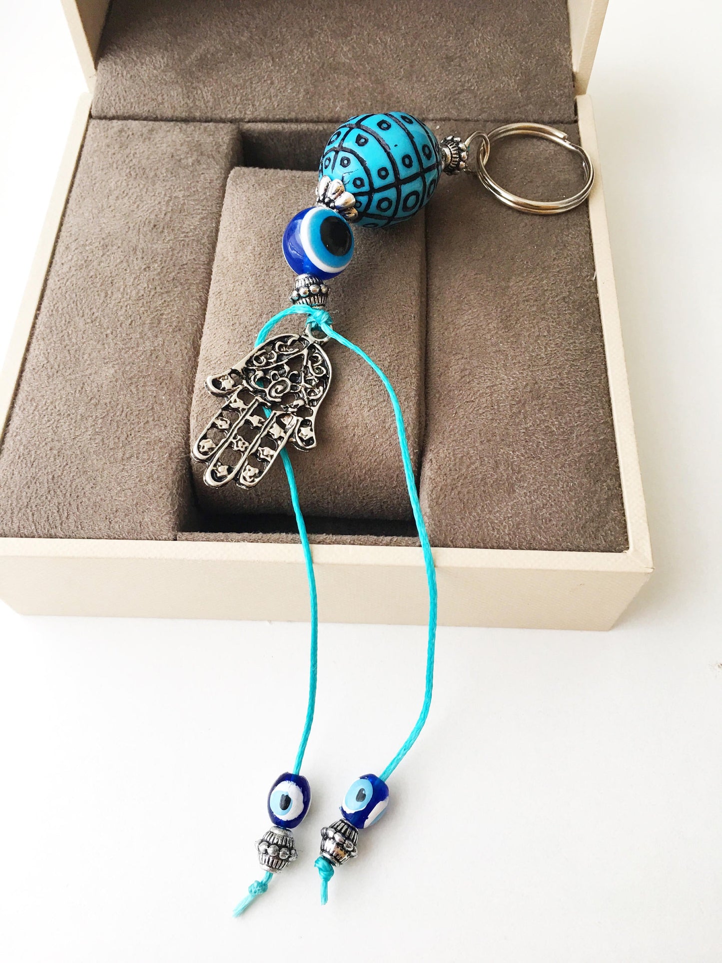 Evil eye keychain, boho keyring, hamsa keychain, nazar protection