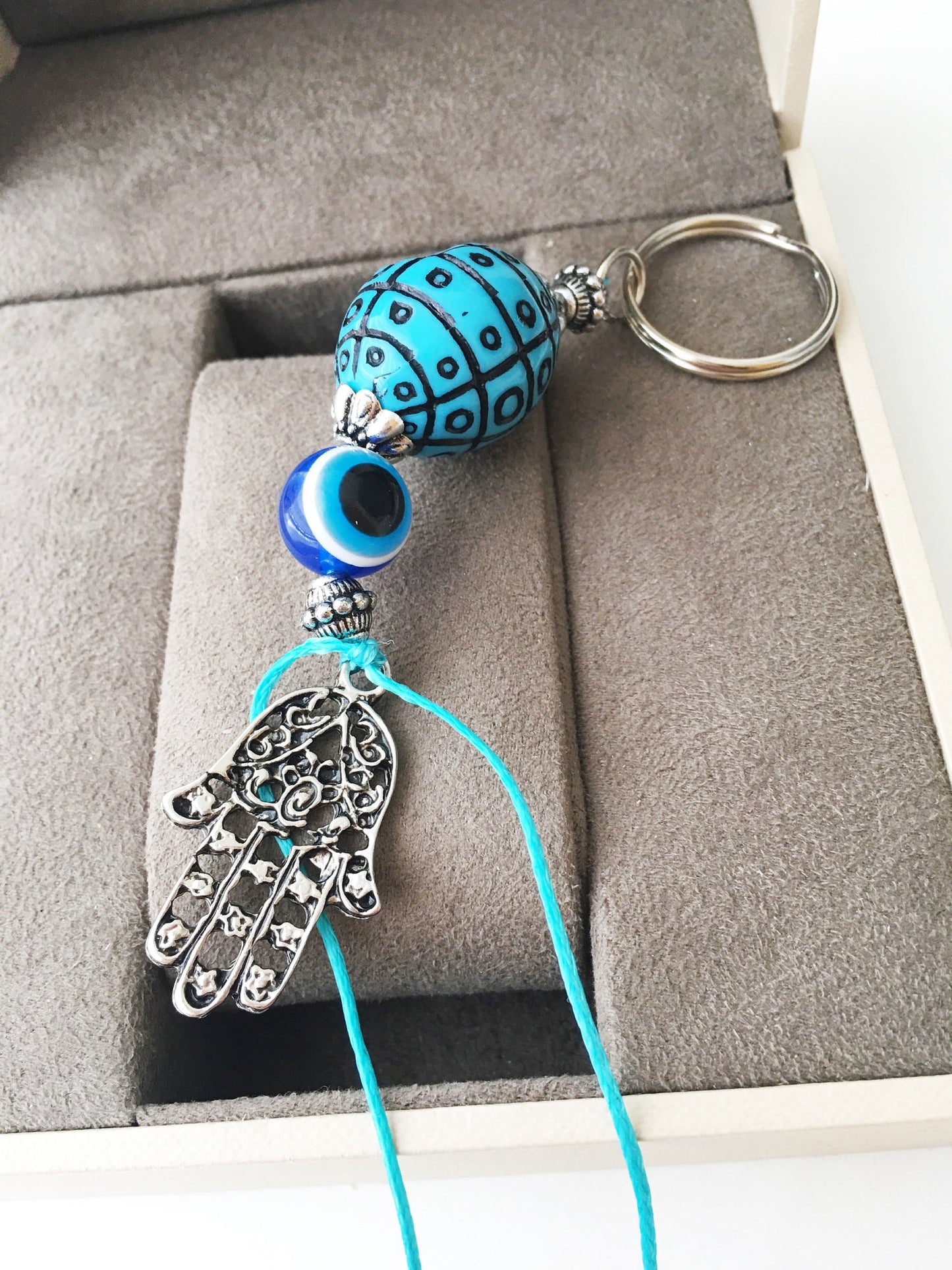 Evil eye keychain, boho keyring, hamsa keychain, nazar protection