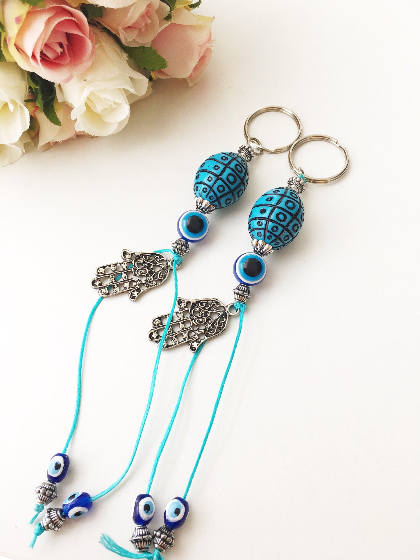 Evil eye keychain, boho keyring, hamsa keychain, nazar protection