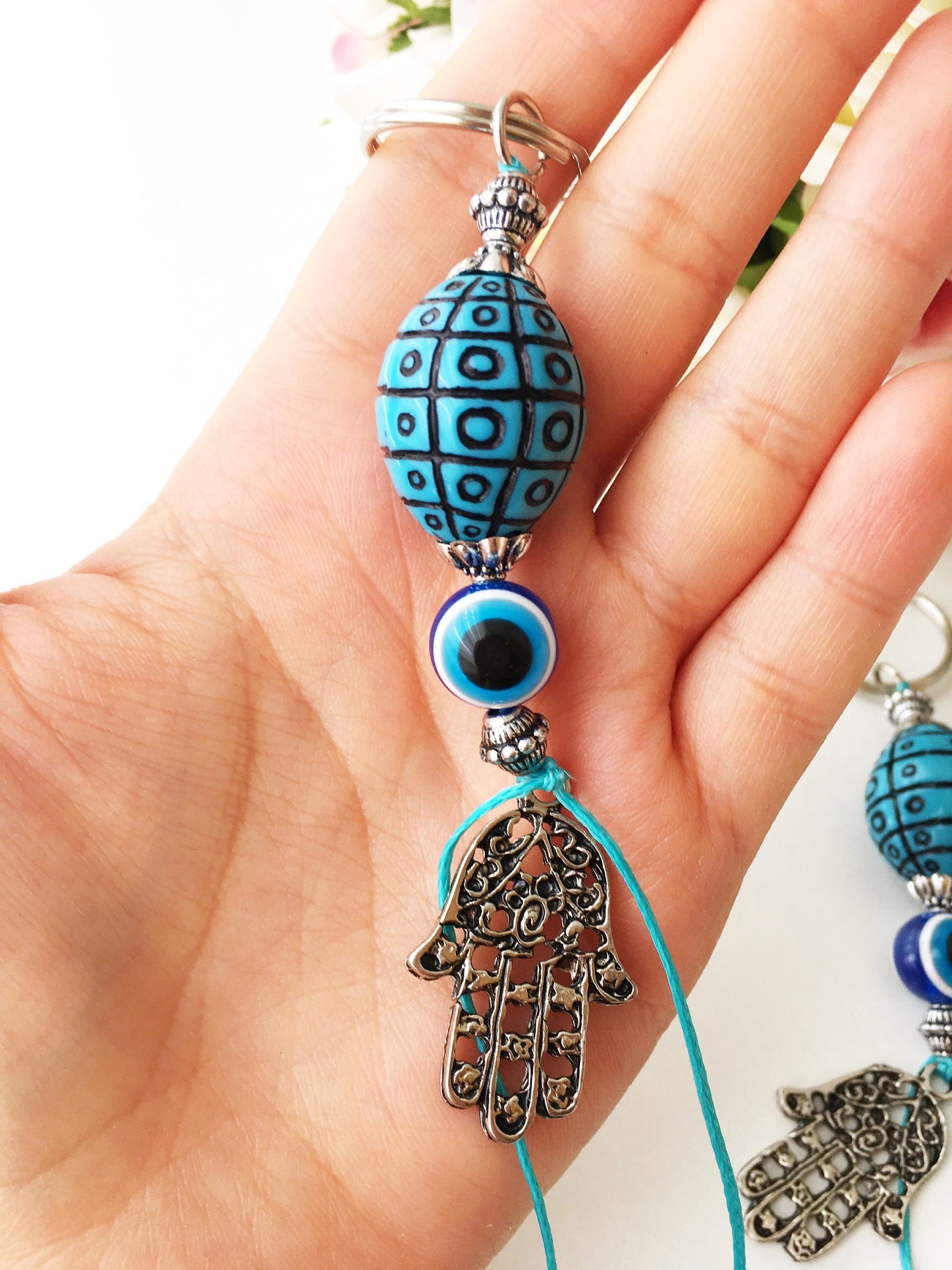 Evil eye keychain, boho keyring, hamsa keychain, nazar protection