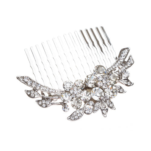 Bridal Wedding Jewelry Crystal Rhinestone Duo Flowers Hair Comb Pin