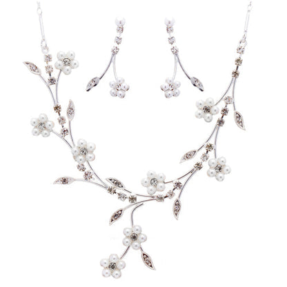 Bridal Wedding Jewelry Set Floral Vine Pearl Rhinestone