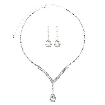 Bridal Wedding Jewelry Set  Necklace Earring Crystal Rhinestone V Drop