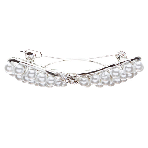 Bridal Wedding Jewelry Crystal Pearl Stunning Ribbon Bow Hair Barrette