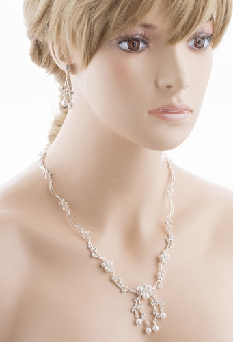 Bridal Wedding Jewelry Set Crystal Rhinestone Floral Pearl Necklace