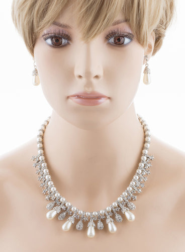 Bridal Wedding Jewelry Set Necklace Crystal TD Pearl Bib Choker Design