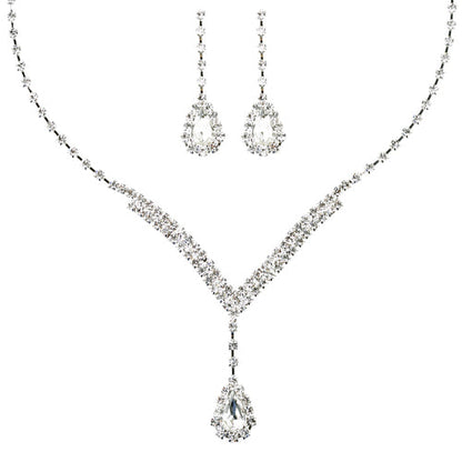 Bridal Wedding Jewelry Set  Necklace Earring Crystal Rhinestone V Drop