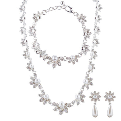 Bridal Wedding Jewelry Crystal Rhinestone Necklace Set Sweet Floral