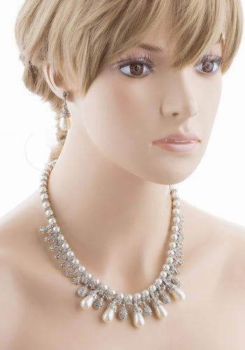 Bridal Wedding Jewelry Set Necklace Crystal TD Pearl Bib Choker Design