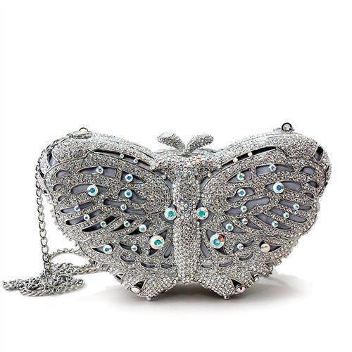 LO2366 - Imitation Rhodium White Metal Clutch with Top Grade Crystal