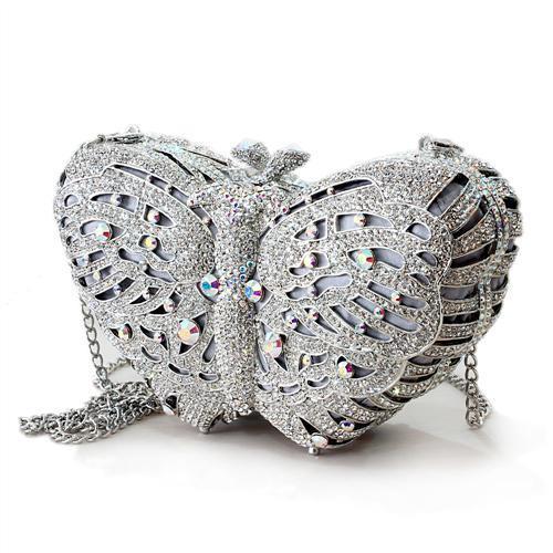 LO2366 - Imitation Rhodium White Metal Clutch with Top Grade Crystal