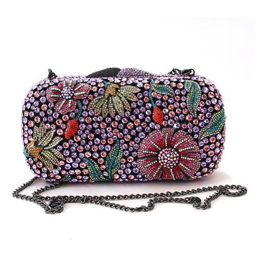 LO2374 - Ruthenium White Metal Clutch with Top Grade Crystal  in Multi