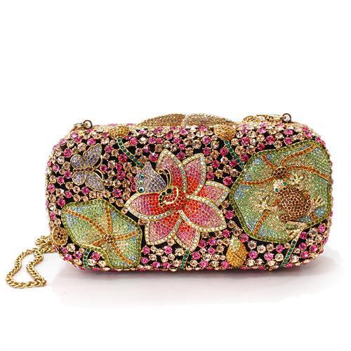 LO2375 - Ancientry Gold White Metal Clutch with Top Grade Crystal  in