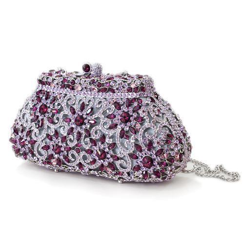 LO2376 - Imitation Rhodium White Metal Clutch with Top Grade Crystal