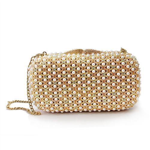 LO2377 - Gold White Metal Clutch with Top Grade Crystal  in Multi