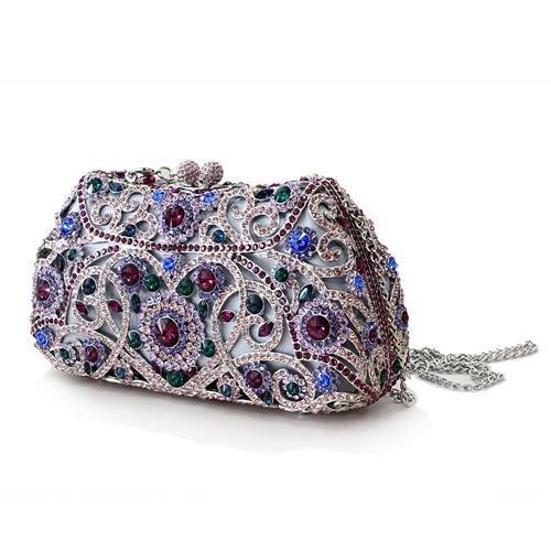 LO2379 - Imitation Rhodium White Metal Clutch with Top Grade Crystal