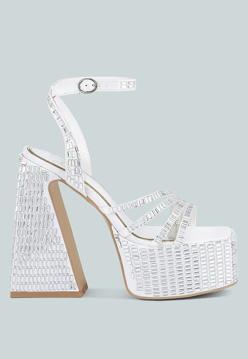 Lustrous Mirror Embellished Flare Block Heel Sandals