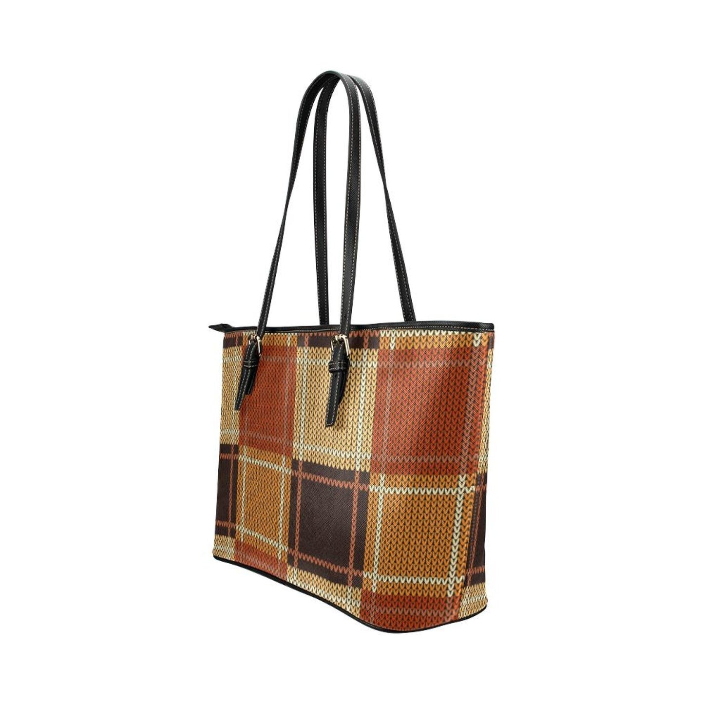 Women’s Shoulder Bag - Brown Checker Double Handle Handbag