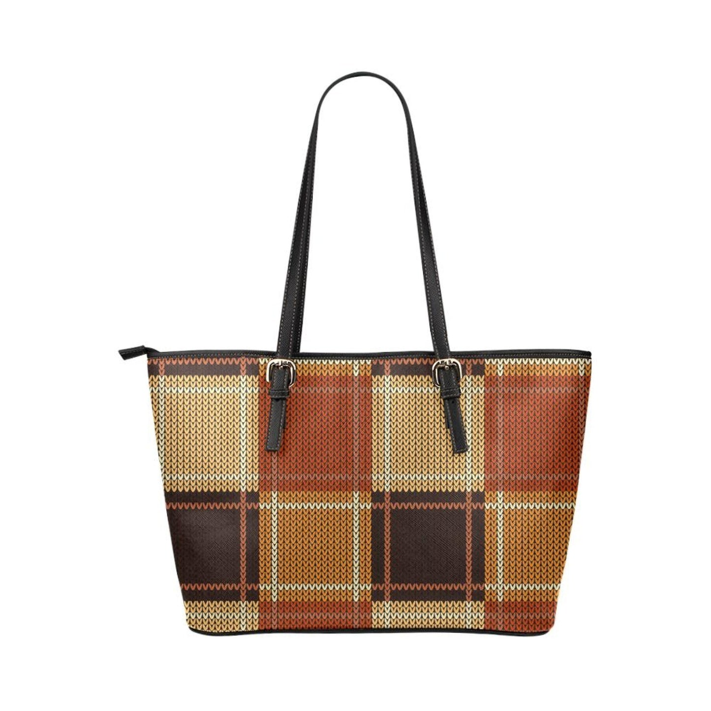 Women’s Shoulder Bag - Brown Checker Double Handle Handbag